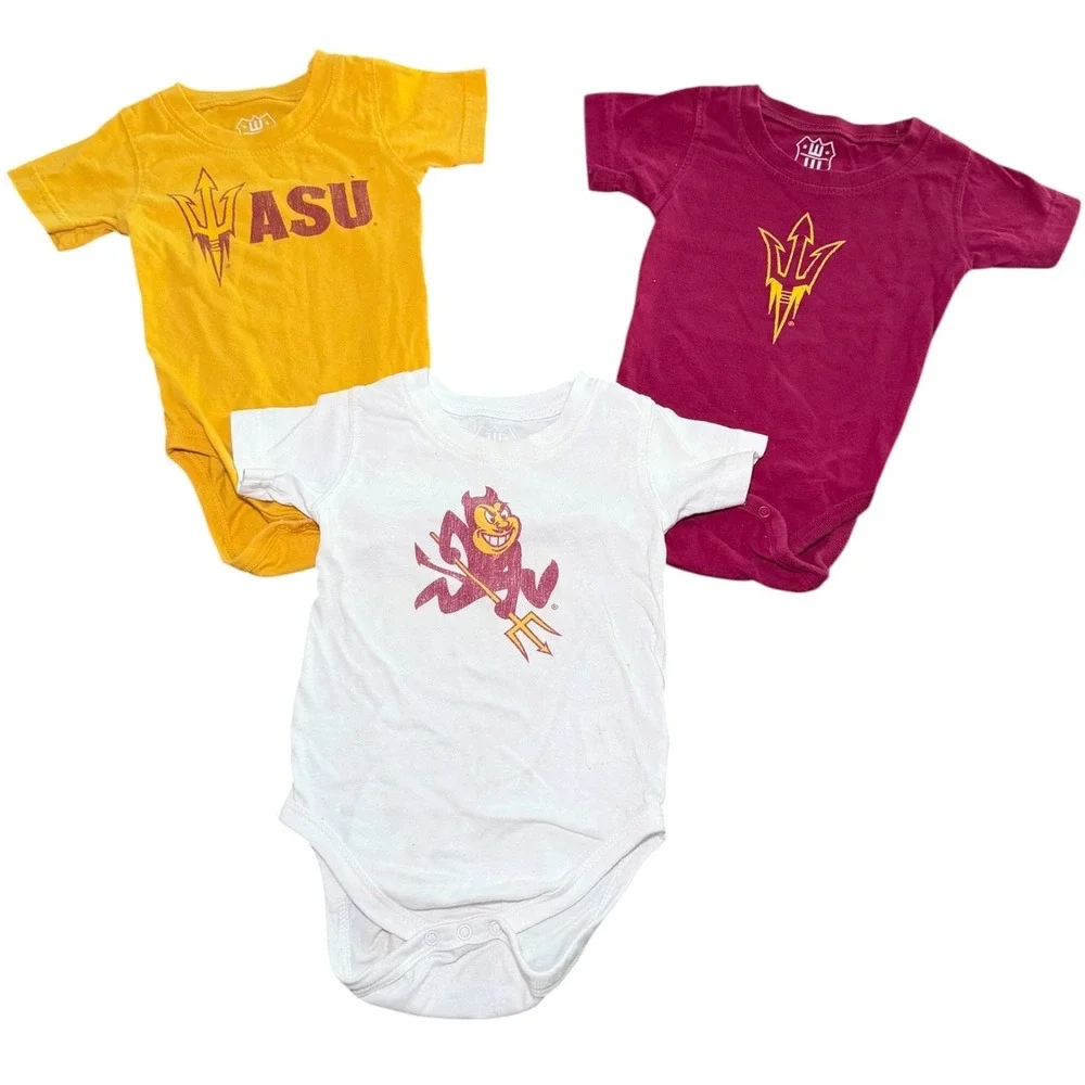 Wes and Willy ASU Arizona State Sun Devils Baby Bodysuit Set 3 Piece 18M NCAA